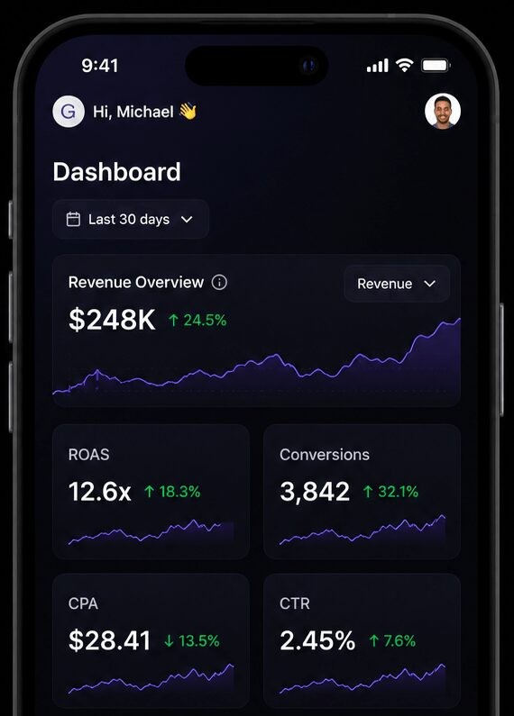 Growth dashboard mobile mockup